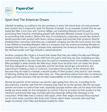 Essay on Sport and the American Dream