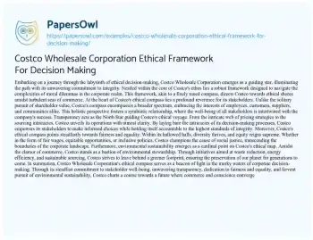 Essay on Costco Wholesale Corporation Ethical Framework for Decision Making