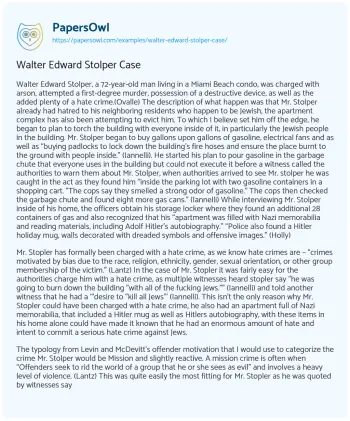 Essay on Walter Edward Stolper Case