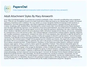 Essay on Adult Attachment Styles by Mary Ainsworth