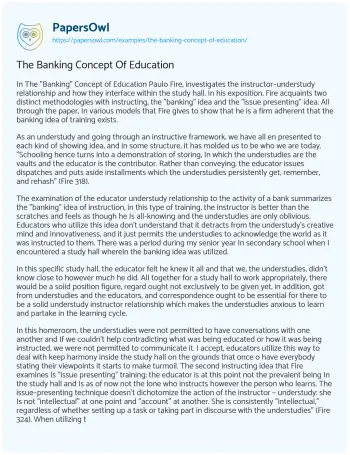 Essay on The Banking Concept of Education