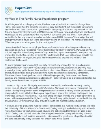 Essay on My Way in the Family Nurse Practitioner Program