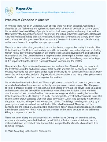 Essay on Problem of Genocide in America