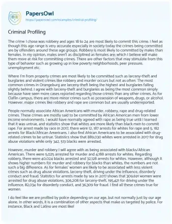 Essay on Criminal Profiling