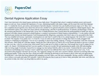 Essay on Dental Hygiene Application Essay