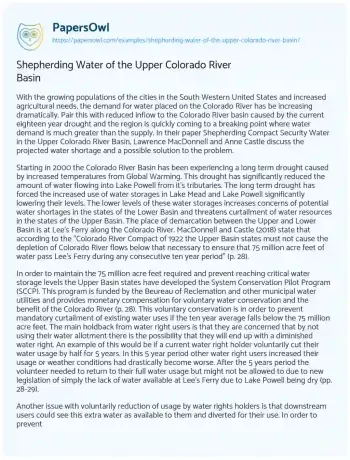 Essay on Shepherding Water of the Upper Colorado River Basin