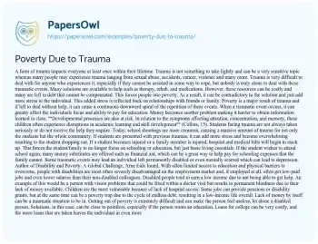 Essay on Poverty Due to Trauma