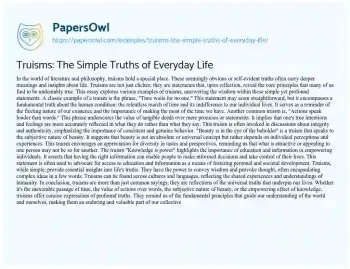 Essay on Truisms: the Simple Truths of Everyday Life