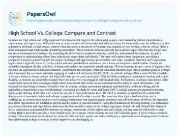 Essay on High School Vs. College: Compare and Contrast