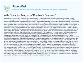 Essay on Willy Character Analysis in “Death of a Salesman”