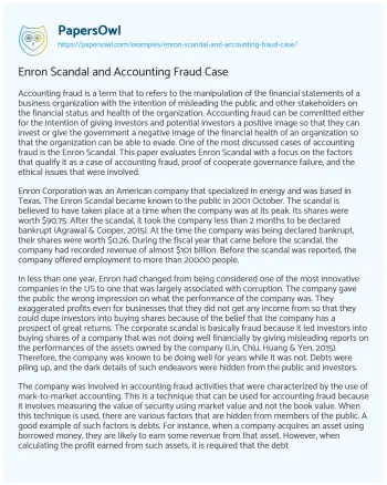 Essay on Enron Scandal and Accounting Fraud Case