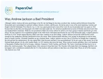 Essay on Was Andrew Jackson a Bad President