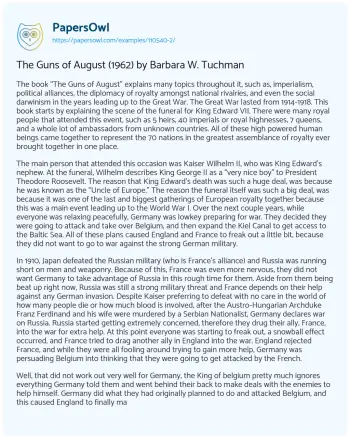 Essay on The Guns of August (1962) by Barbara W. Tuchman