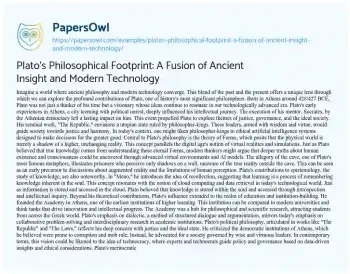 Essay on Plato’s Philosophical Footprint: a Fusion of Ancient Insight and Modern Technology