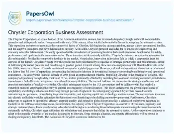 Essay on Chrysler Corporation Business Assessment