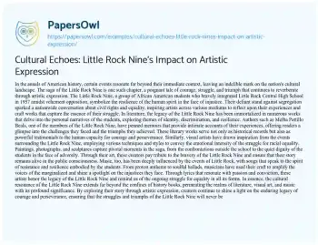 Essay on Cultural Echoes: Little Rock Nine’s Impact on Artistic Expression