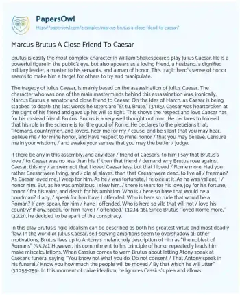 Essay on Marcus Brutus a Close Friend to Caesar