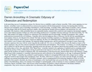 Essay on Darren Aronofsky: a Cinematic Odyssey of Obsession and Redemption