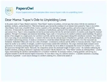 Essay on Dear Mama: Tupac’s Ode to Unyielding Love