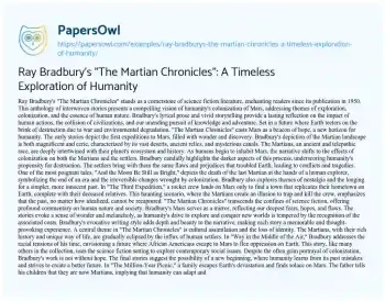 Essay on Ray Bradbury’s “The Martian Chronicles”: a Timeless Exploration of Humanity