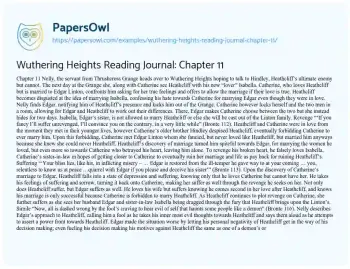 Essay on Wuthering Heights Reading Journal: Chapter 11