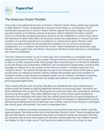 Essay on The American Dream Possible