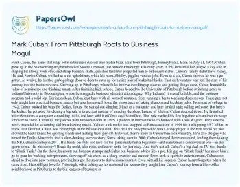 Essay on Mark Cuban: from Pittsburgh Roots to Business Mogul