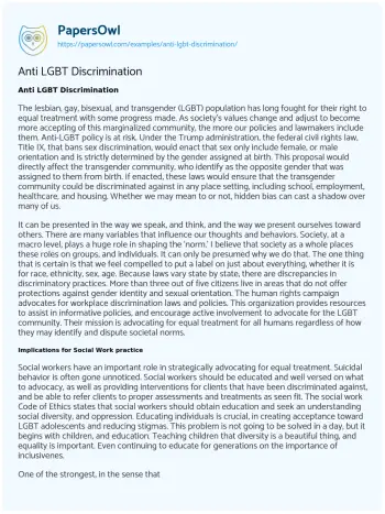 Essay on Anti LGBT Discrimination