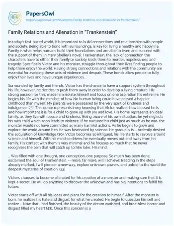 Essay on Family Relations and Alienation in “Frankenstein”