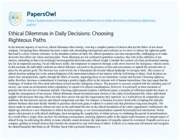 Essay on Ethical Dilemmas in Daily Decisions: Choosing Righteous Paths