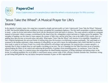 Essay on “Jesus Take the Wheel”: a Musical Prayer for Life’s Journey