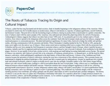 Essay on The Roots of Tobacco: Tracing its Origin and Cultural Impact