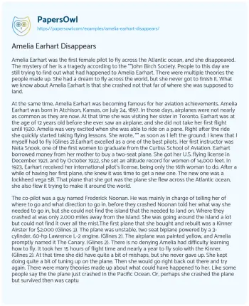 Essay on Amelia Earhart Disappears