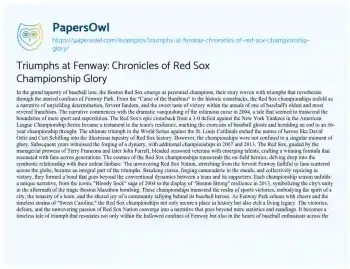 Essay on Triumphs at Fenway: Chronicles of Red Sox Championship Glory