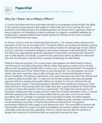 Essay on Why do i Want i be a Military Officer?