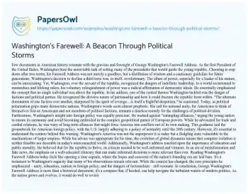 Essay on Washington’s Farewell: a Beacon through Political Storms