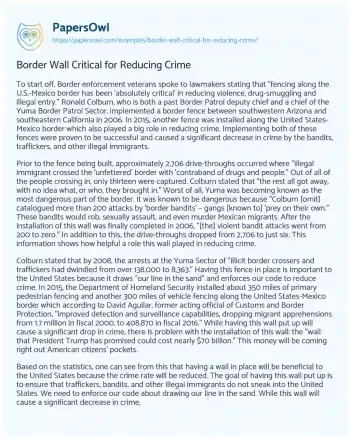 Essay on Border Wall Critical for Reducing Crime