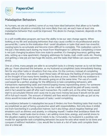 Essay on Maladaptive Behaviors