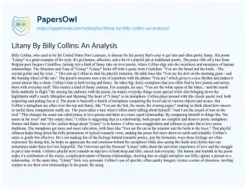 Essay on Litany by Billy Collins: an Analysis