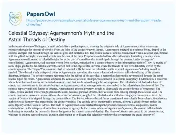 Essay on Celestial Odyssey: Agamemnon’s Myth and the Astral Threads of Destiny