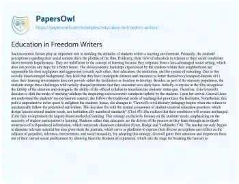 Essay on Education in Freedom Writers