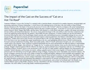 Essay on The Impact of the Cast on the Success of “Cat on a Hot Tin Roof”