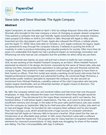 Essay on Steve Jobs and Steve Wozniak: the Apple Company