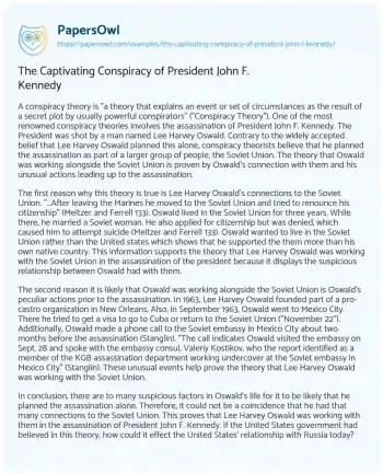 Essay on The Captivating Conspiracy of President John F. Kennedy