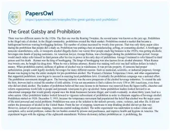 Essay on Prohibition and its Impact on the 1920s