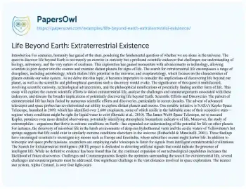 Essay on Life Beyond Earth: Extraterrestrial Existence