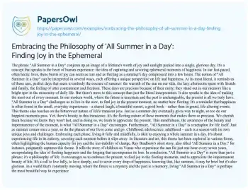 Essay on Embracing the Philosophy of ‘All Summer in a Day’: Finding Joy in the Ephemeral