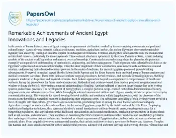 Essay on Remarkable Achievements of Ancient Egypt: Innovations and Legacies