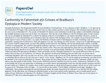 Essay on Conformity in Fahrenheit 451: Echoes of Bradbury’s Dystopia in Modern Society