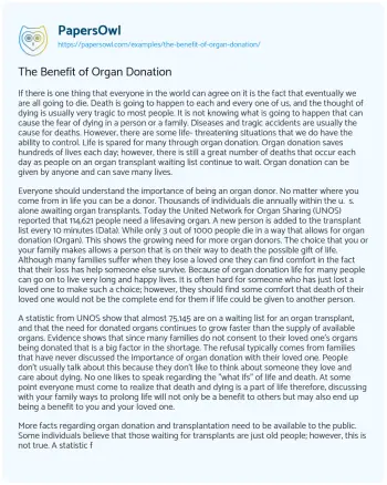 Essay on The Benefit of Organ Donation